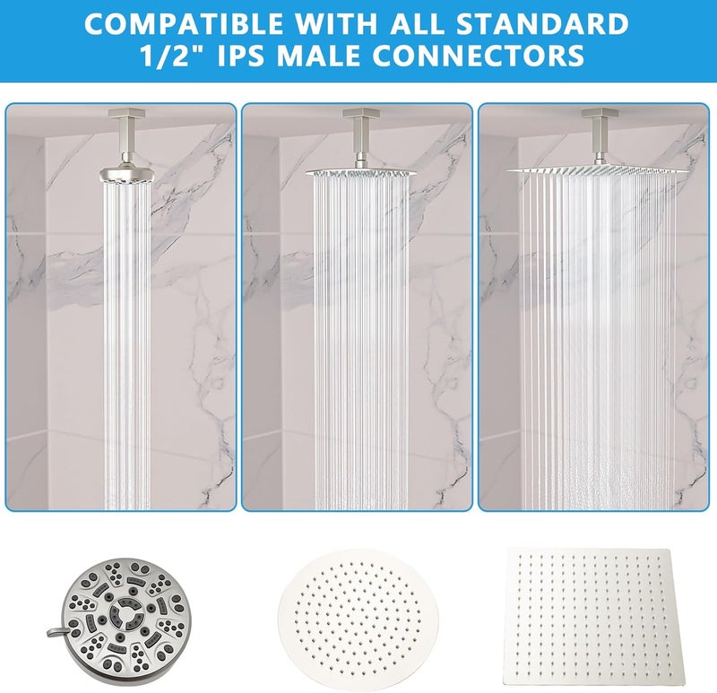 Lordear Shower Arm 3 Inch Brushed Nickel Ceiling Mount Shower Arm and Flange,3” Shower Head Extension Arm Design for Rainfall Showerhead,Square - Image 3